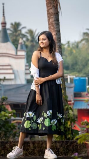 Black Water Lily Midi Dress