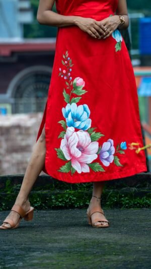 Red Floral Sleeveless Dress
