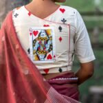 handpainted taash blouse , painting on back, kora khadi material
