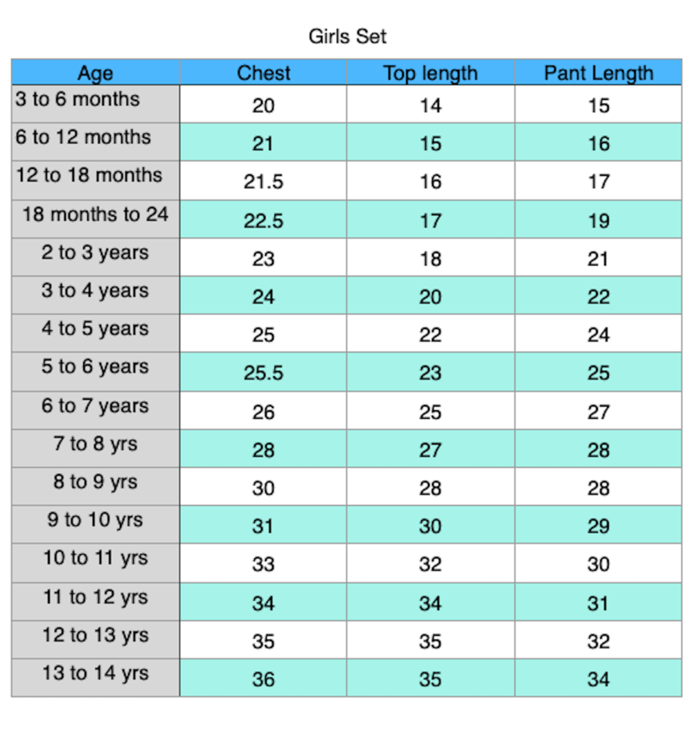 dhoti co-ord set size chart