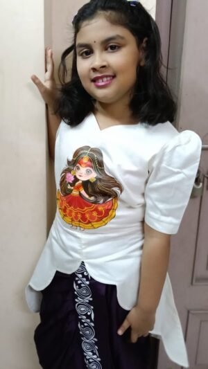Hand painted Durga Dhoti co-ord set for girl