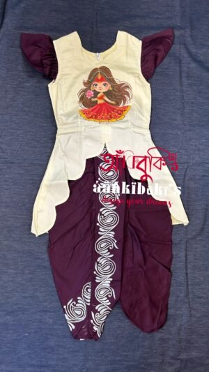 clear image of hand painted durga dhoti co-ord set