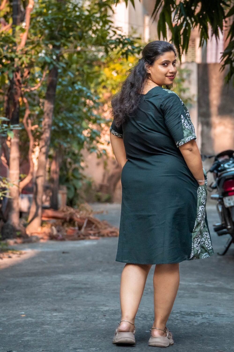 full lokk of a handpainted tarini dress from back side
